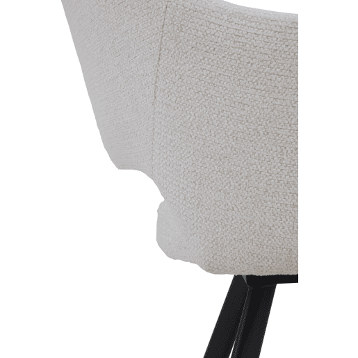 Pacote com 4 cadeirões estofados em chenille creme e pés de metal preto