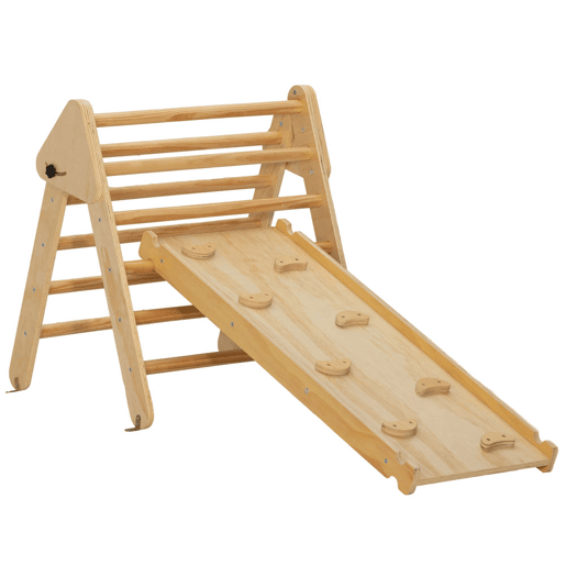 AIYAPLAY Triângulo de Escalada de Madeira 2 em 1 Escalada para Crianças de 18-48 Meses com Rampa para Deslizar ou Escalar 147x64,5x63 cm Madeira
