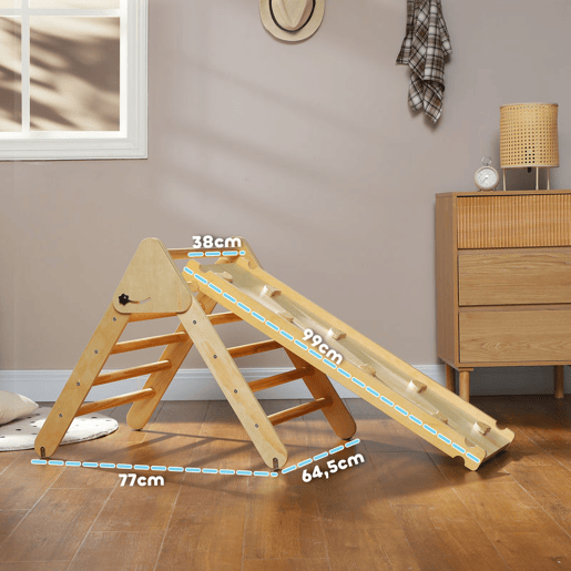 AIYAPLAY Triângulo de Escalada de Madeira 2 em 1 Escalada para Crianças de 18-48 Meses com Rampa para Deslizar ou Escalar 147x64,5x63 cm Madeira