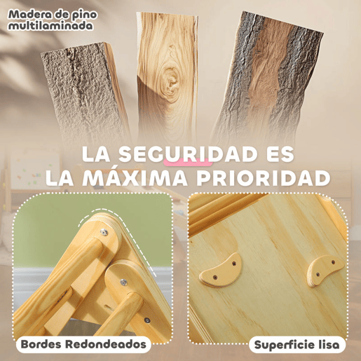 AIYAPLAY Triângulo de Escalada de Madeira 2 em 1 Escalada para Crianças de 18-48 Meses com Rampa para Deslizar ou Escalar 147x64,5x63 cm Madeira