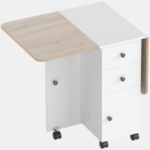 HOMCOM Mesa de Refeição Dobrável com Rodas Mesa Abatível com 2 Gavetas e Armário Mesa Auxiliar Multifuncional para Estúdio Cozinha 120x60x76,5 cm Branco