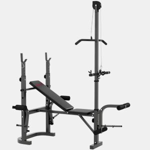SPORTNOW Banco de Musculação Multifuncional Inclinável Banco de Pesos com Suporte para Barra Ajustável Extensão de Pernas Curl e Borboleta para Treino em Casa e Ginásio 106x155x202 cm Preto