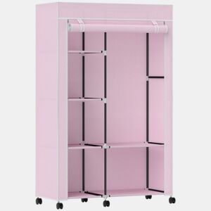 HOMCOM Roupeiro de Tecido Dobrável Armário de Roupa Portátil com 6 Prateleiras 1 Barra de Pendurar e Rodas para Dormitório Vestidor 103x43x162,5 cm Rosa