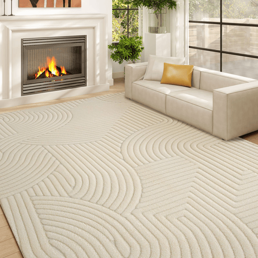 HOMCOM Tapete Sala de Estar 160x120 cm Tapete Pelo Curto Estilo Moderno Base Antiderrapante Tecida à Máquina Tapete para Sala de Estar Quarto Sala de Jantar Creme