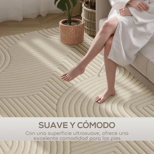 HOMCOM Tapete Sala de Estar 160x120 cm Tapete Pelo Curto Estilo Moderno Base Antiderrapante Tecida à Máquina Tapete para Sala de Estar Quarto Sala de Jantar Creme