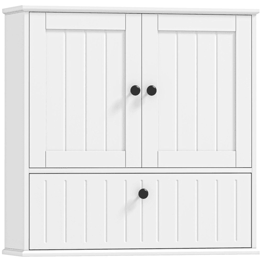 HOMCOM Armário Casa de Banho de Parede Móvel Rústico com Prateleira Ajustável Dupla Porta Porta Basculante e Fecho Magnético para Cozinha Lavandaria sobre o Vaso Sanitário 60x19,5x60 cm Branco
