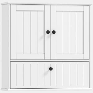 HOMCOM Armário Casa de Banho de Parede Móvel Rústico com Prateleira Ajustável Dupla Porta Porta Basculante e Fecho Magnético para Cozinha Lavandaria sobre o Vaso Sanitário 60x19,5x60 cm Branco