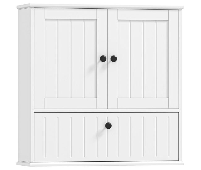 Homcom armario de baño de pared, mueble de baño colgar rústico con estante ajustable, doble puerta, puerta abatible y cierre magnético, para cocina, lavadero, sobre el inodoro, blanco