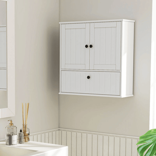 HOMCOM Armário Casa de Banho de Parede Móvel Rústico com Prateleira Ajustável Dupla Porta Porta Basculante e Fecho Magnético para Cozinha Lavandaria sobre o Vaso Sanitário 60x19,5x60 cm Branco