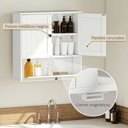HOMCOM Armário Casa de Banho de Parede Móvel Rústico com Prateleira Ajustável Dupla Porta Porta Basculante e Fecho Magnético para Cozinha Lavandaria sobre o Vaso Sanitário 60x19,5x60 cm Branco