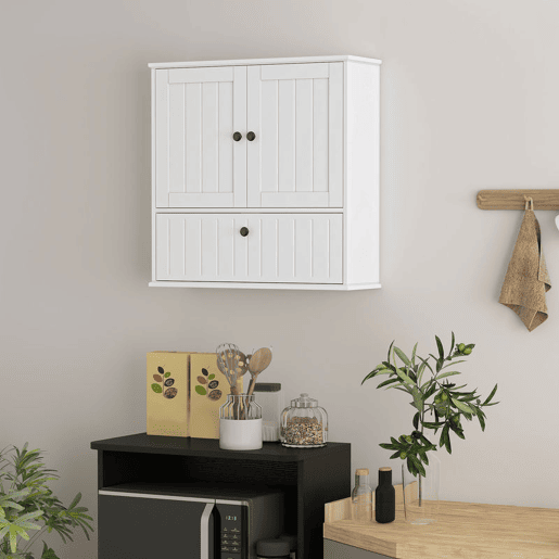 HOMCOM Armário Casa de Banho de Parede Móvel Rústico com Prateleira Ajustável Dupla Porta Porta Basculante e Fecho Magnético para Cozinha Lavandaria sobre o Vaso Sanitário 60x19,5x60 cm Branco