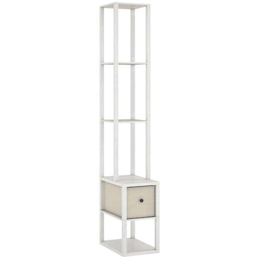 HOMCOM Candeeiro de Pé Moderno 169 cm com Prateleiras Abertas Candeeiro de Pé para Sala de Estar com Gaveta de Tecido e Interruptor de Pé Branco