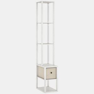 HOMCOM Candeeiro de Pé Moderno 169 cm com Prateleiras Abertas Candeeiro de Pé para Sala de Estar com Gaveta de Tecido e Interruptor de Pé Branco