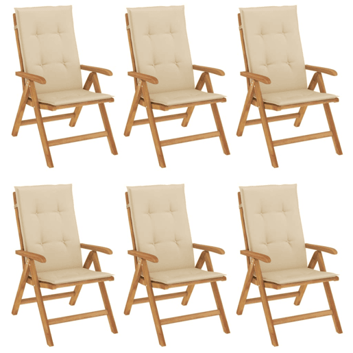 Cadeiras de jardim - Cadeiras de exterior reclináveis c almofadões 6 pcs teca maciça Cadeiras de jardim - Cadeiras de exterior reclináveis c almofadões 6 pcs teca maciça