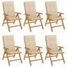 Cadeiras de jardim - Cadeiras de exterior reclináveis c almofadões 6 pcs teca maciça