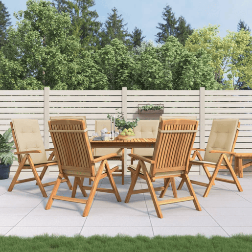 Cadeiras de jardim - Cadeiras de exterior reclináveis c almofadões 6 pcs teca maciça Cadeiras de jardim - Cadeiras de exterior reclináveis c almofadões 6 pcs teca maciça