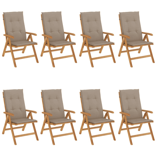 Cadeiras de jardim - Cadeiras de exterior reclináveis c almofadões 8 pcs teca maciça Cadeiras de jardim - Cadeiras de exterior reclináveis c almofadões 8 pcs teca maciça