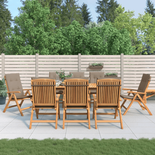 Cadeiras de jardim - Cadeiras de exterior reclináveis c almofadões 8 pcs teca maciça Cadeiras de jardim - Cadeiras de exterior reclináveis c almofadões 8 pcs teca maciça