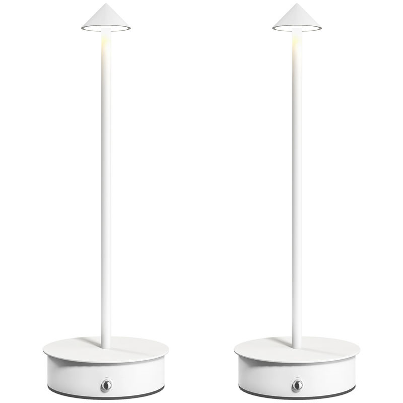 Homcom juego de 2 lámparas de mesa recargables por usb, lámparas de mesita de noche regulables con control táctil, 3000k/4500k/6000k, luz led incluida, para dormitorio, salón u oficina, blanco