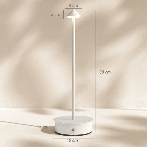 HOMCOM Conjunto de 2 Candeeiros de Mesa Recarregáveis por USB Reguláveis com Controlo Táctil 3000K4500K6500K Luz LED Incluída para Quarto Sala ou Escritório Ø10x30 cm Branco
