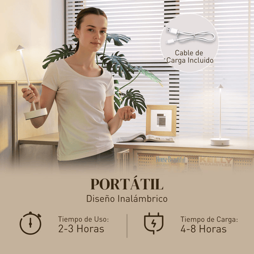 HOMCOM Conjunto de 2 Candeeiros de Mesa Recarregáveis por USB Reguláveis com Controlo Táctil 3000K4500K6500K Luz LED Incluída para Quarto Sala ou Escritório Ø10x30 cm Branco