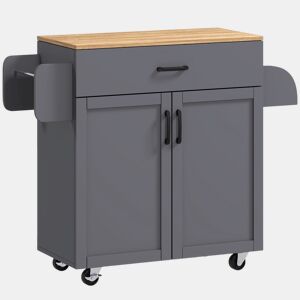 HOMCOM Ilha de Cozinha com 1 Gaveta 2 Portas Suporte para Panos e Especies Carrinho Auxiliar com Rodas para Sala de Jantar Carga Máxima 105x36x85 cm Cinza