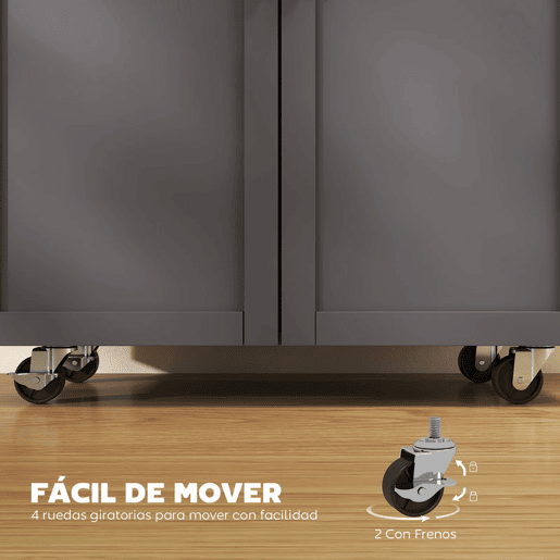 HOMCOM Ilha de Cozinha com 1 Gaveta 2 Portas Suporte para Panos e Especies Carrinho Auxiliar com Rodas para Sala de Jantar Carga Máxima 105x36x85 cm Cinza