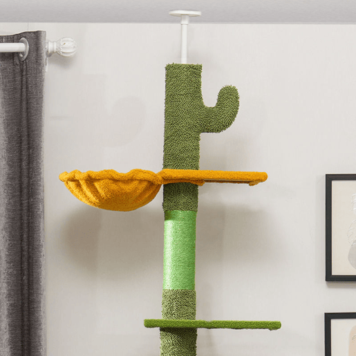 PawHut Arranhador para Gatos de Chão a Teto de 230-275 cm Torre para Gatos com Altura Ajustável Plataformas Caverna Rede Postes de Sisal e Bola de Jogo Verde