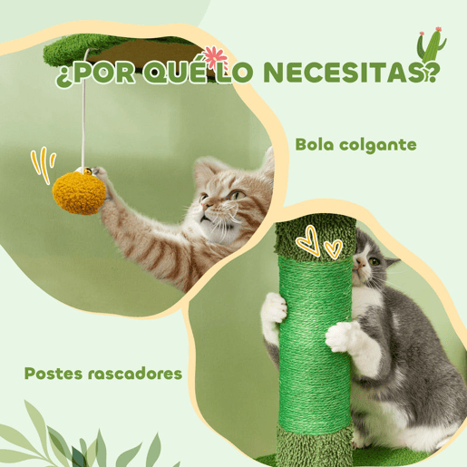 PawHut Arranhador para Gatos de Chão a Teto de 230-275 cm Torre para Gatos com Altura Ajustável Plataformas Caverna Rede Postes de Sisal e Bola de Jogo Verde