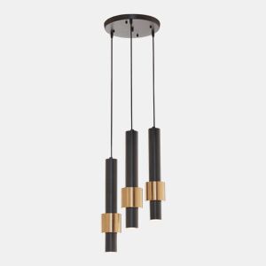 Candeeiro suspenso Lulled com 3 Abajures Cilíndricos Duplos GU10 200x28x28cm - Preto  Ouro lux.pro