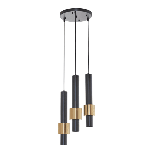 Candeeiro suspenso Lulled com 3 Abajures Cilíndricos Duplos GU10 200x28x28cm - Preto  Ouro lux.pro