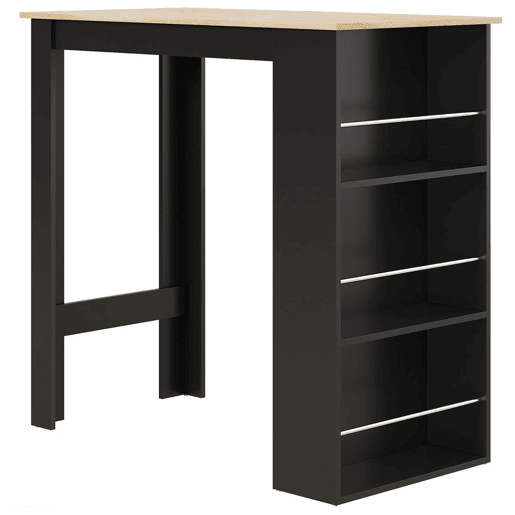 HOMCOM Mesa de Bar de Bistrô com 3 Prateleiras com Suporte Estilo Moderno para Cozinha Sala de Jantar Sala de Estar Estrutura de Melamina 112x57x106 cm Preto e Madeira