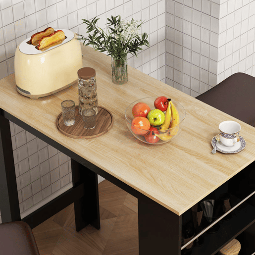 HOMCOM Mesa de Bar de Bistrô com 3 Prateleiras com Suporte Estilo Moderno para Cozinha Sala de Jantar Sala de Estar Estrutura de Melamina 112x57x106 cm Preto e Madeira