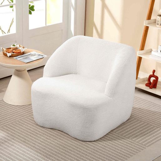 HOMCOM Poltrona Moderna Estofada em Borreguito Poltrona de Leitura Curvo com Almofadado Grosso Não Requer Montagem Para Salão Quarto Sala de Estar Escritório 81x82x73,5 cm Creme