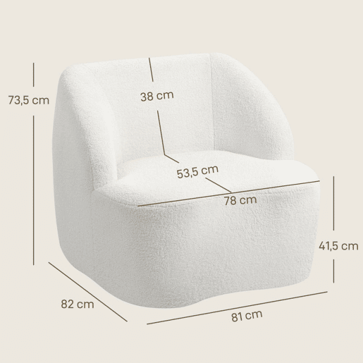 HOMCOM Poltrona Moderna Estofada em Borreguito Poltrona de Leitura Curvo com Almofadado Grosso Não Requer Montagem Para Salão Quarto Sala de Estar Escritório 81x82x73,5 cm Creme