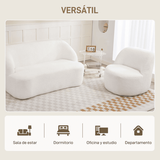 HOMCOM Poltrona Moderna Estofada em Borreguito Poltrona de Leitura Curvo com Almofadado Grosso Não Requer Montagem Para Salão Quarto Sala de Estar Escritório 81x82x73,5 cm Creme