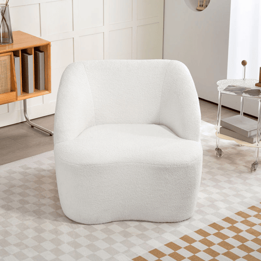 HOMCOM Poltrona Moderna Estofada em Borreguito Poltrona de Leitura Curvo com Almofadado Grosso Não Requer Montagem Para Salão Quarto Sala de Estar Escritório 81x82x73,5 cm Creme