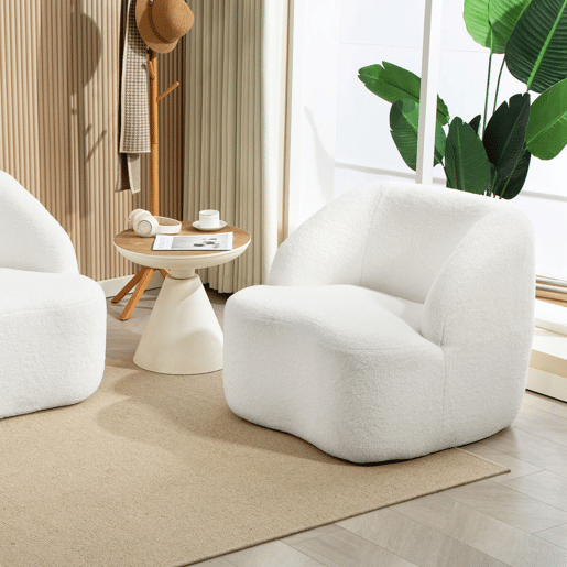 HOMCOM Poltrona Moderna Estofada em Borreguito Poltrona de Leitura Curvo com Almofadado Grosso Não Requer Montagem Para Salão Quarto Sala de Estar Escritório 81x82x73,5 cm Creme