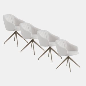 Pacote com 4 cadeirões giratórios estofados em chenille creme e pés de metal cinza