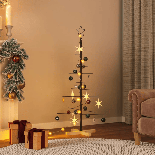 Árvore de Natal - Pinheiro de Natal de metal com base em madeira 120 cm preto Árvore de Natal - Pinheiro de Natal de metal com base em madeira 120 cm preto