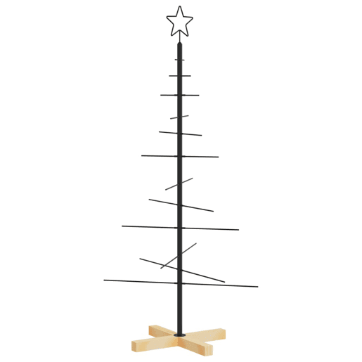Árvore de Natal - Pinheiro de Natal de metal com base em madeira 120 cm preto Árvore de Natal - Pinheiro de Natal de metal com base em madeira 120 cm preto