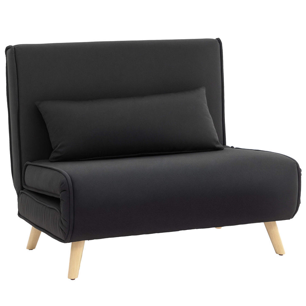 Homcom sofá cama individual 3 en 1, sillón cama plegable con respaldo ajustable en 6 posiciones, asiento amplio, almohada acolchada, patas de madera, carga 120 kg, 94x78x80 cm, negro
