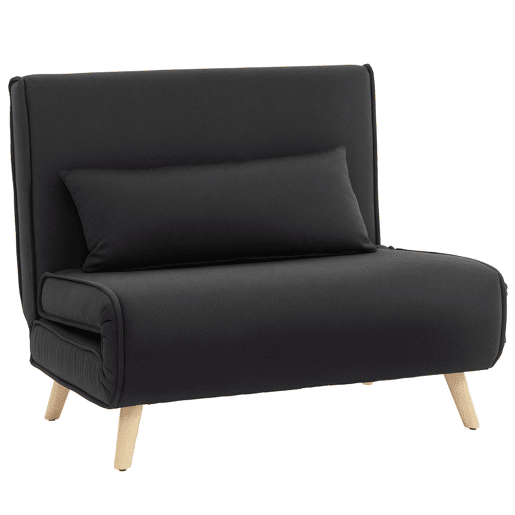 HOMCOM Sofá Cama Individual 3 em 1, Poltrona Cama Dobrável com Encosto Ajustável em 6 Posições, Assento Largo, Almofada Acolchoada, Pernas de Madeira, Suporta 120 kg, 94x78x80 cm, Preto