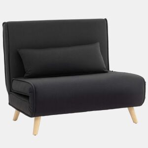 HOMCOM Sofá Cama Individual 3 em 1, Poltrona Cama Dobrável com Encosto Ajustável em 6 Posições, Assento Largo, Almofada Acolchoada, Pernas de Madeira, Suporta 120 kg, 94x78x80 cm, Preto