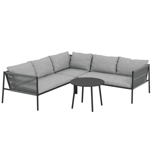 Outsunny Conjunto de Jardim em Vime com Almofadas Conjunto de Exterior Resistente às Intempéries Móveis de Jardim com 2 Sofás de 2 Lugares Sofá de Canto Mesa Redonda Cinza Escuro