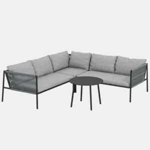 Outsunny Conjunto de Jardim em Vime com Almofadas Conjunto de Exterior Resistente às Intempéries Móveis de Jardim com 2 Sofás de 2 Lugares Sofá de Canto Mesa Redonda Cinza Escuro