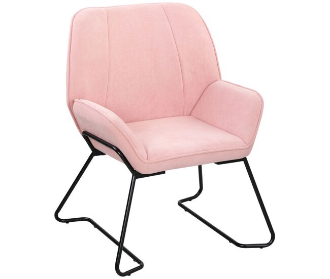 Homcom butaca de salón moderna sillón lectura con asiento ancho de 46 cm y acolchado tapizado en terciopelo patas de metal silla tocador para salón sala de estar dormitorio rosa