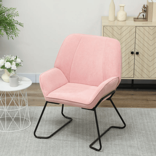 HOMCOM Poltrona Sala de Estar Moderna Poltrona de Leitura com Assento Largo e Acolchoado Estofada em Veludo Pés de Metal Poltrona para Dormitório 70x67,5x87 cm Rosa