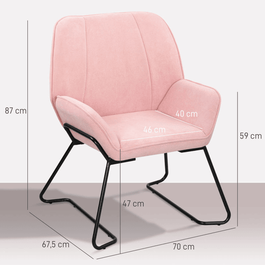 HOMCOM Poltrona Sala de Estar Moderna Poltrona de Leitura com Assento Largo e Acolchoado Estofada em Veludo Pés de Metal Poltrona para Dormitório 70x67,5x87 cm Rosa