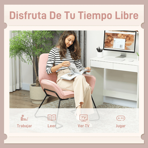 HOMCOM Poltrona Sala de Estar Moderna Poltrona de Leitura com Assento Largo e Acolchoado Estofada em Veludo Pés de Metal Poltrona para Dormitório 70x67,5x87 cm Rosa
